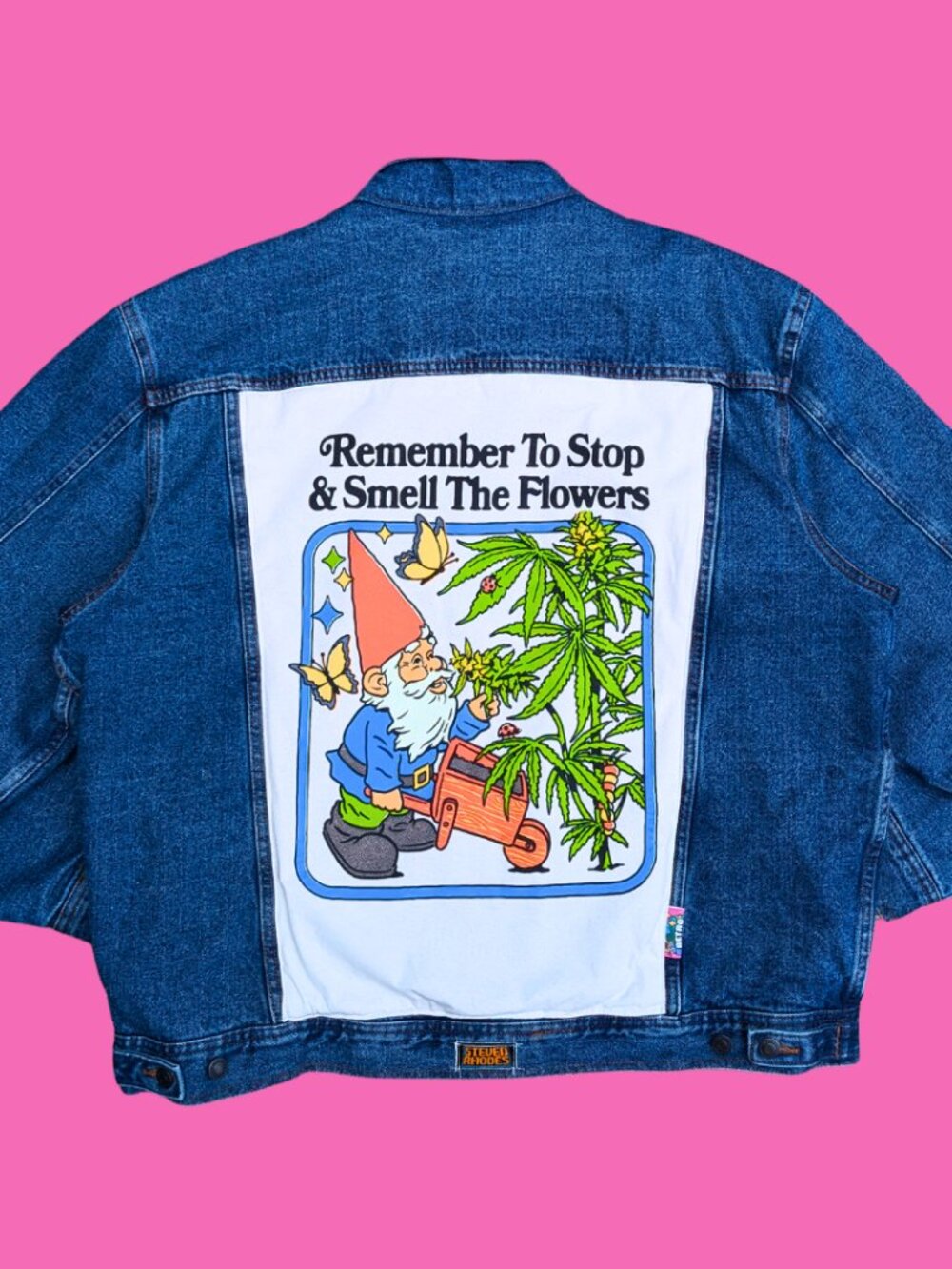 Remember to Stop & Smell the Flowers, Steven Rhodes Upcycled T-Shirt Denim Jacke